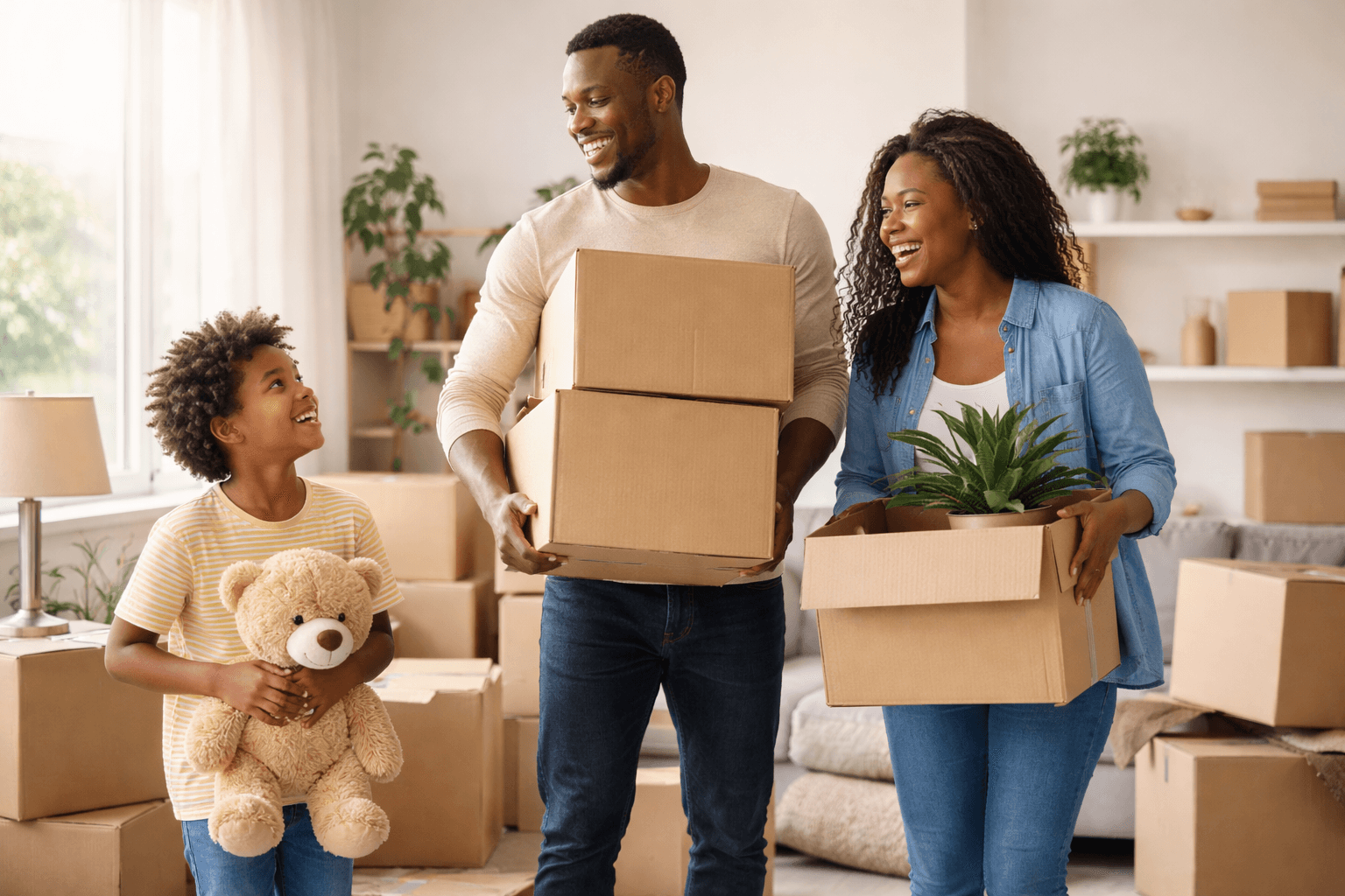 Family moving into a new home